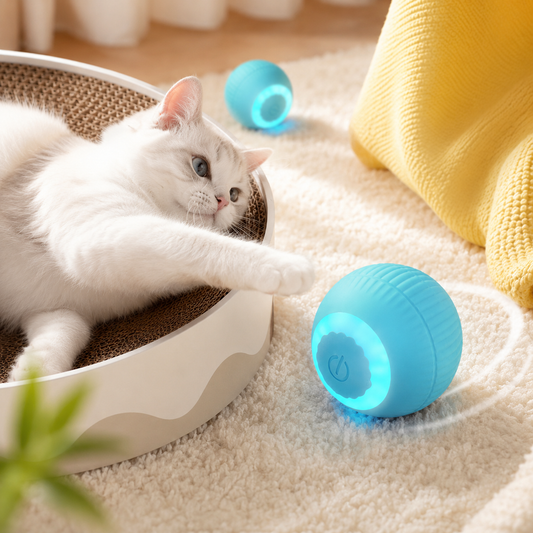 Selbstrollender Katzenball mit LED-Licht | Interaktives Katzenspielzeug mit Hindernis-Erkennung
